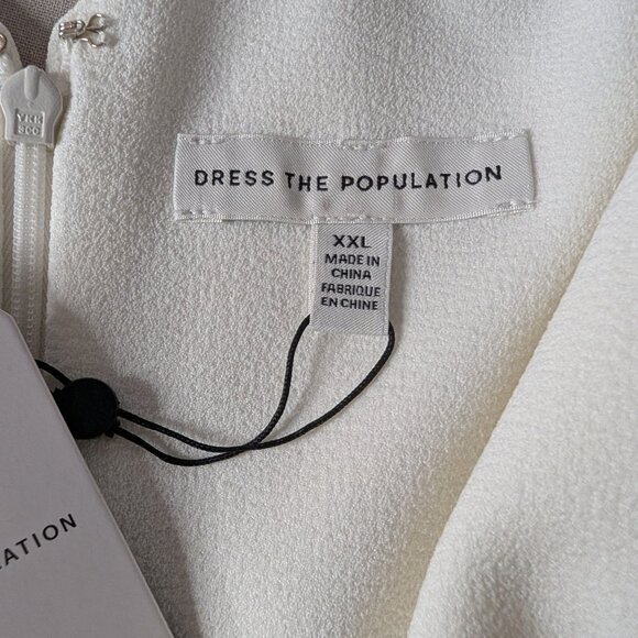 Dress The Population Corey Dress Size XXL White Cap Sleeve V Neck Eyelash Hem - Picture 10 of 12